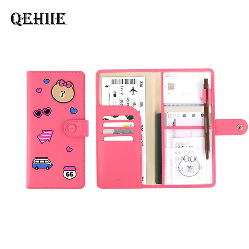 QEHIIE Kawaii, Обложка для паспорта и путешествий, милый Принт, Женский держатель для карт, держатель для паспорта, PU розовый кожаный держатель для карт, Обложка для паспорта