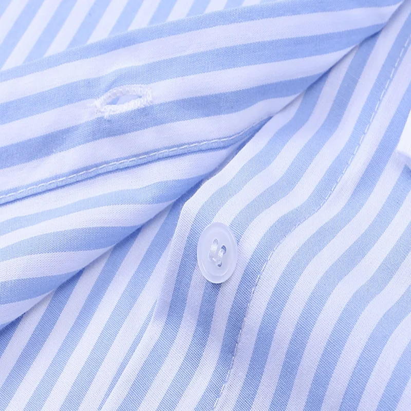 

Autumn new fake two-piece blue striped shirt women retro niche outside wear loose all-match