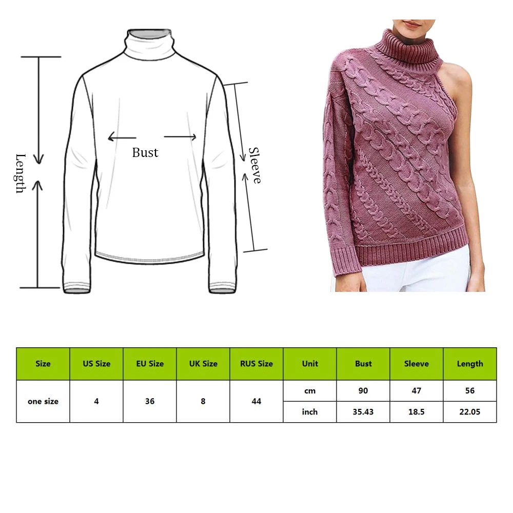 Женский вязаный свитер с открытым плечом однотонный пуловер высоким воротником