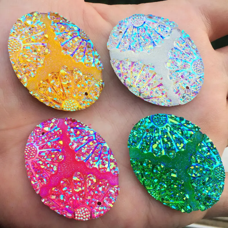 Большой овальный оболочка 35 мм Reis Rhinestone AB Color Crystal для рукоделия свадебные