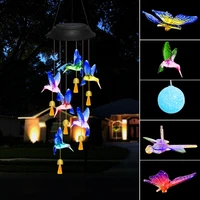 solar wind chimes led light hanging color changing butterfly bell lights outdoor garden decor waterproof lighting crystal ball