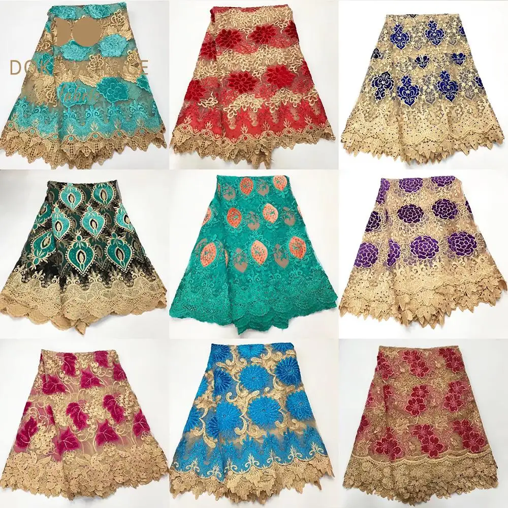 

High Quality 2019 Shining Stones Velvet Cord Laces Indian French Embroidery Water Soluble Fabrics For Evening Gown Party Sewing