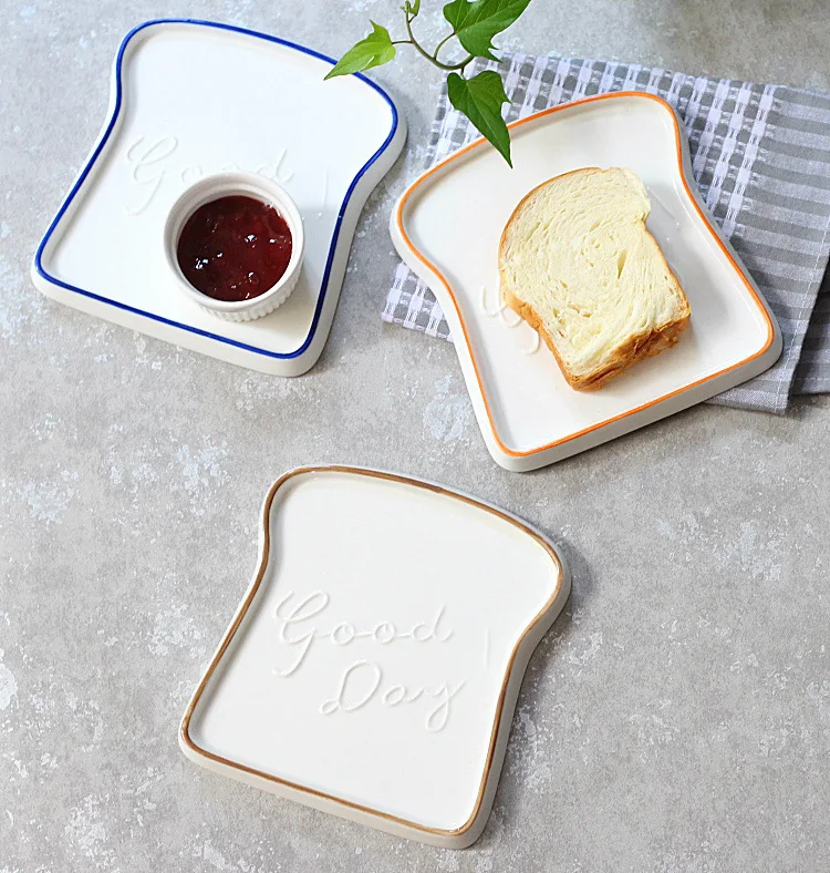 French creative ceramic relief breakfast bread plate sushi dessert cheese toast dish fruit bowl salad kitchen tableware | Дом и сад