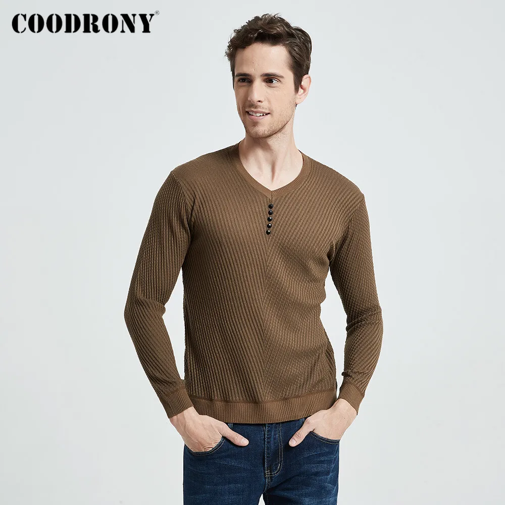 

FAKUNTN Brand Sweater Men Casual Button V-Neck Pullover Shirt Spring Autumn Slim Fit Long Sleeve Knitted Soft Cotton Pull Homme