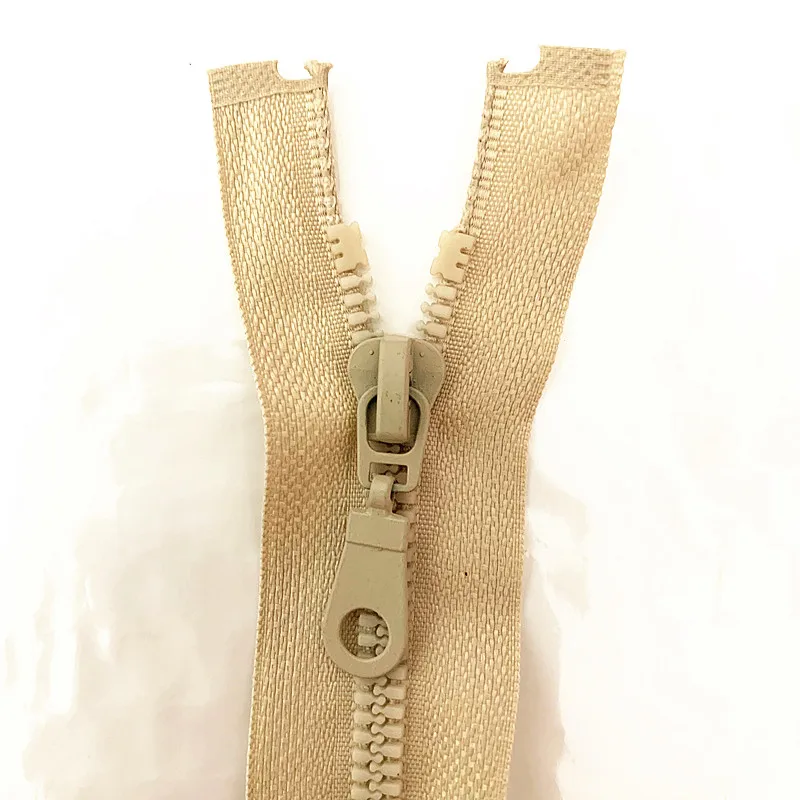 

2pcs, 5 # 25cm (10inch) Beige Detachable Resin Zipper with Open End Automatic Eco Lock Plastic Zipper for Sewing Suit