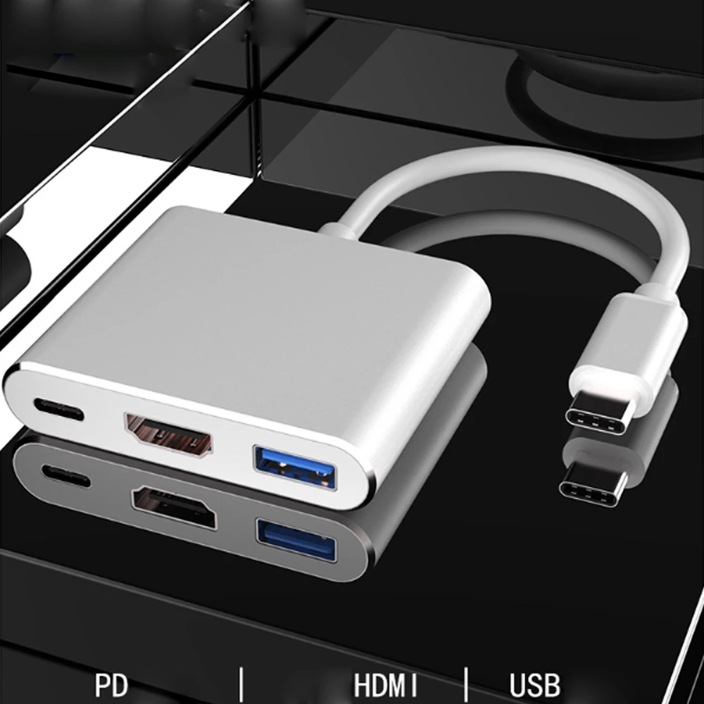 

Переходник с type-c на HDMI 3-в-1 type-c на usb type-c на HDMI для совместного использования фильмов на большем телевизоре/мониторе/проекторе