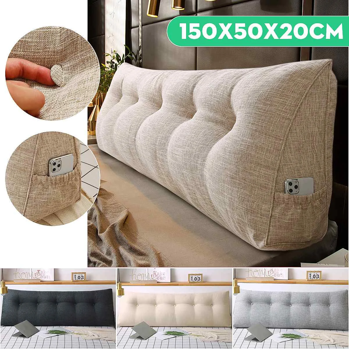 

150*50*20cm Triangular Wedge Cushion Bed Backrest Positioning Support Pillow Reading Pillow Office Lumbar Pad with Cover