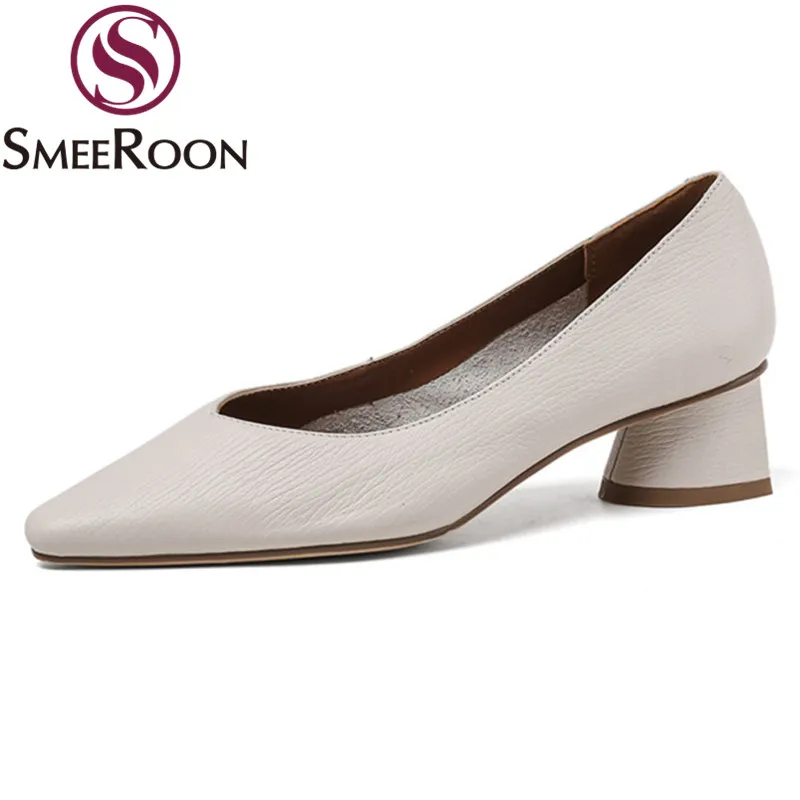 Женские туфли-лодочки из натуральной кожи Smeeroon черные или белые с низким