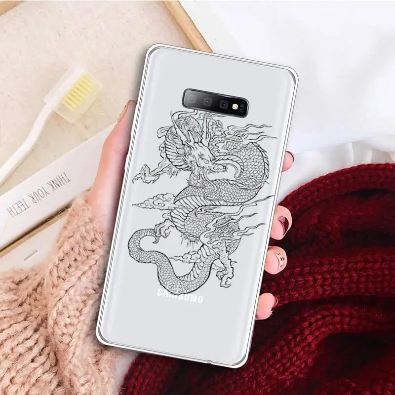 

Chinese dragon retro line Phone Case Transparent For Samsung Galaxy A 71 21s S note 8 9 10 plus 20 ultra