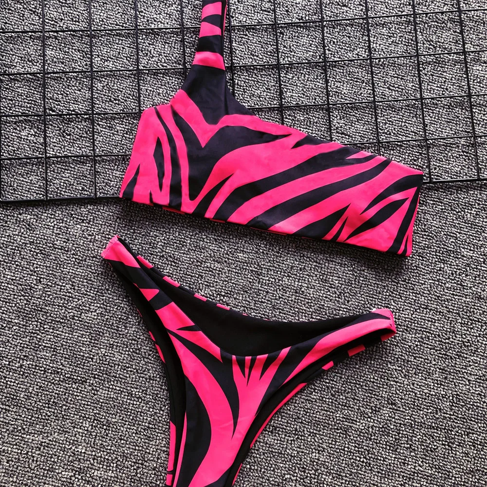 

2020 Swimming Suit for Women Zebra Pattern Sexy Bikini Set One Shoulder Bathing Suit Femme Brazilian Biquini Maillot De Bain