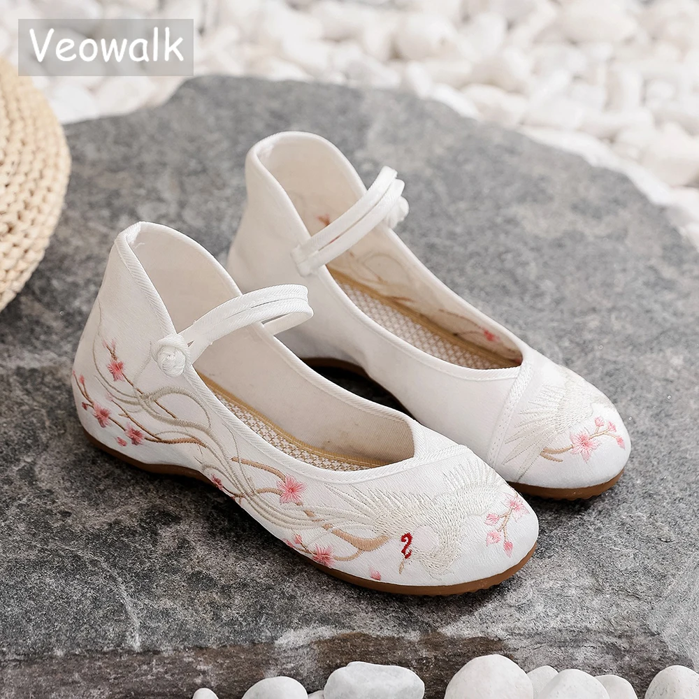 Женские балетки Veowalk из хлопчатобумажной ткани с вышивкой Феникс элегантные