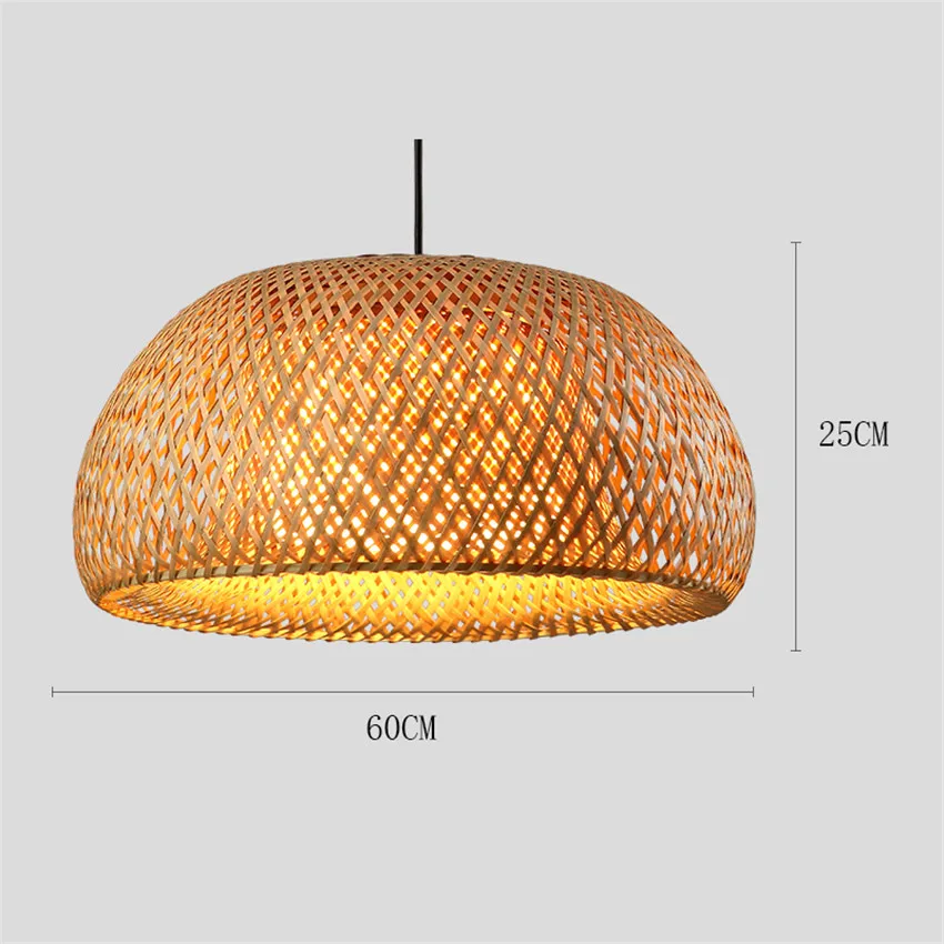 60CM Винтажный Японский подвесной светильник Bamboo светодиодный подвесной светильник ручной работы вязаный подвесной светильник для кухни ресторана подвесной светильник - Цвет корпуса: 60CM