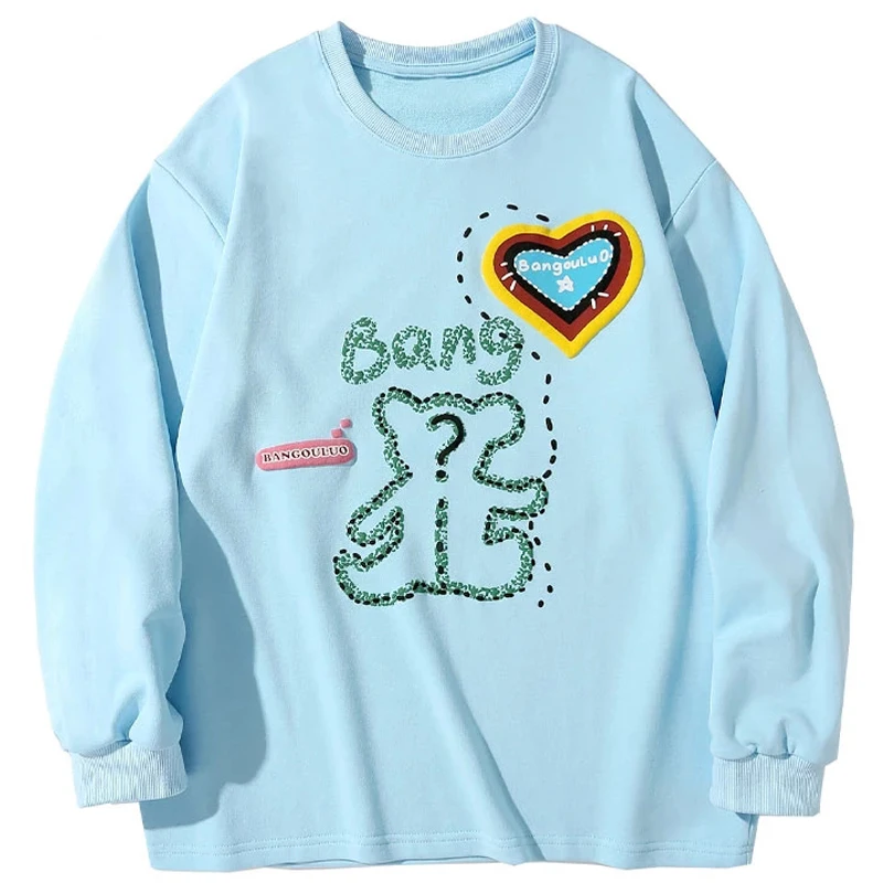 

Autumn T shirts Men Harajuku Graffiti Bear Heart Print Long Sleeve T Shirts Streetwear Hip Hop Fashion Casual Cotton Loose Tops