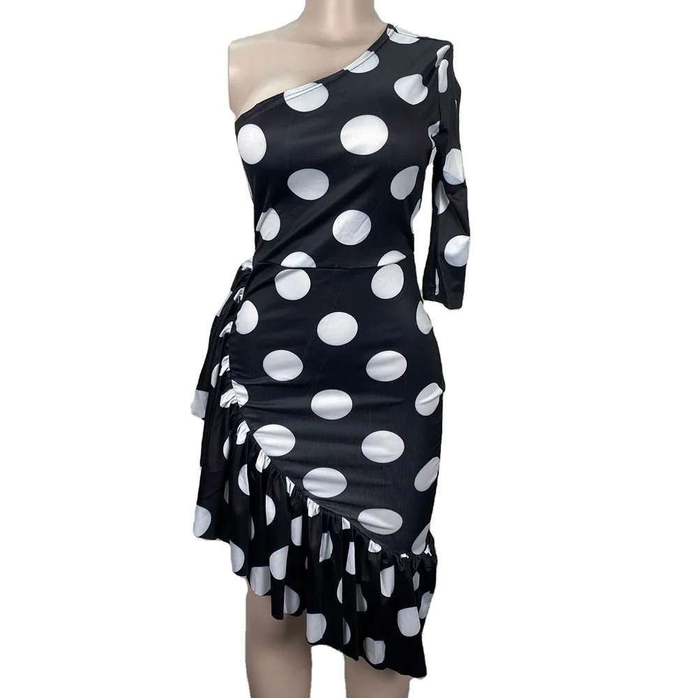 

Western Style Sexy Dress Autumn Trendy Thin Simple Elegant Chic Designer Hot Sale Wave Point One Shoulder Irregular