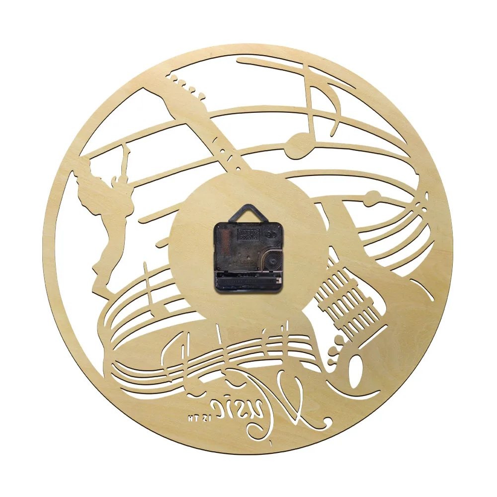 Музыкальные ноты гитарист деревянные настенные часы гитарный инструмент