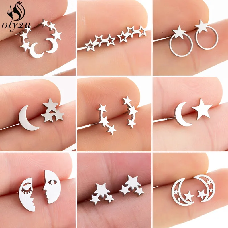 

Multiple Minimalist Stainless Steel Star Moon Stud Earrings for Women 2021 Xmas Jewelry Tiny Moon Star Earing Kids Birthday Gift