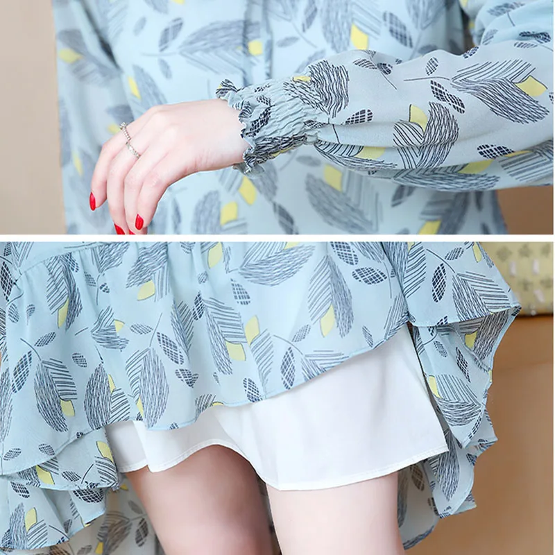

2021 New Fashion Women Autumn Dresses Plus size Loose Office Female Vestir Long sleeve Chiffon Print Mermaid Dress Trendy OK642
