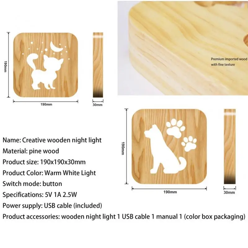 

Christmas lamp LED USB Night Light Wooden Dog Paw Cat Wolf Head Animal Lamp Novelty Kids Bedroom Decor 3D Decoration Children
