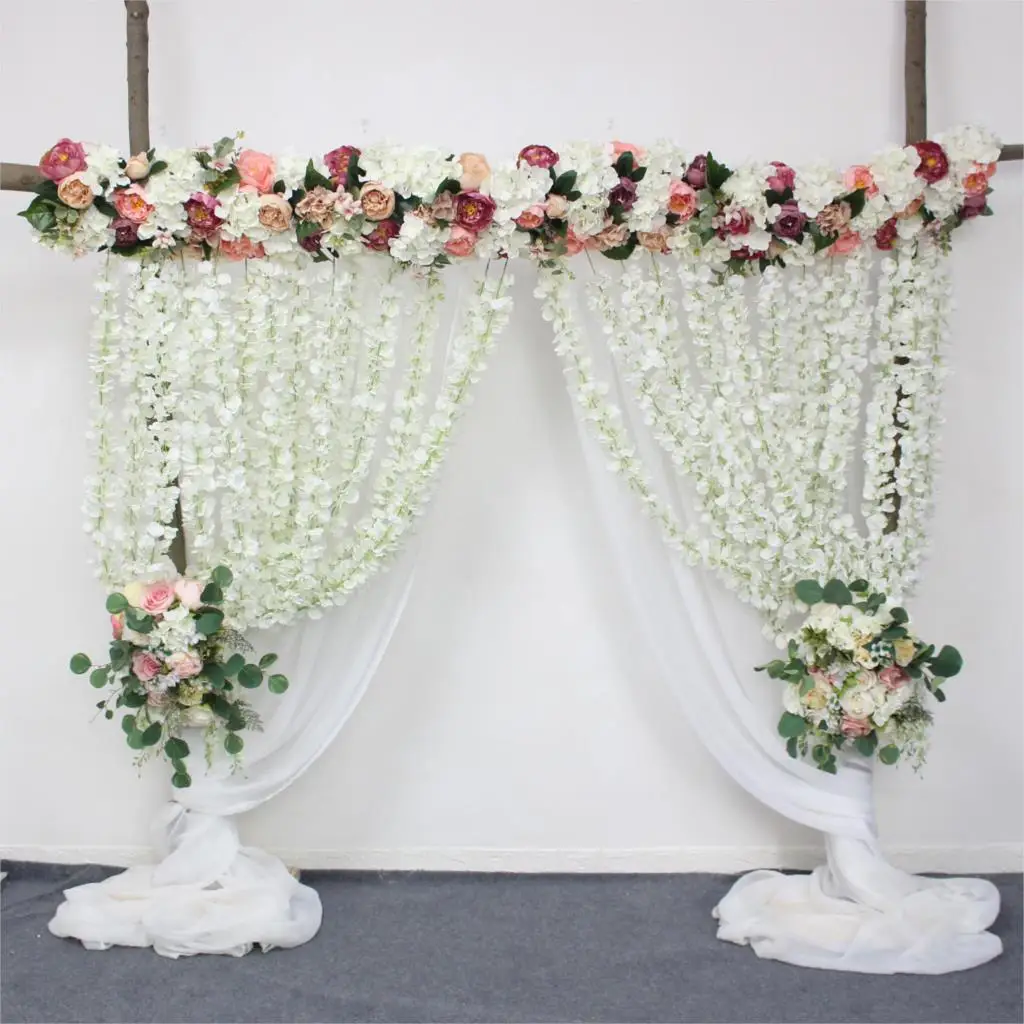 

1M/2M Luxury Artificial Flower Row Arrangement Decor Party Wedding Arch Backdrop Road Cited Rose Peony Hydrangea Mix Marriage