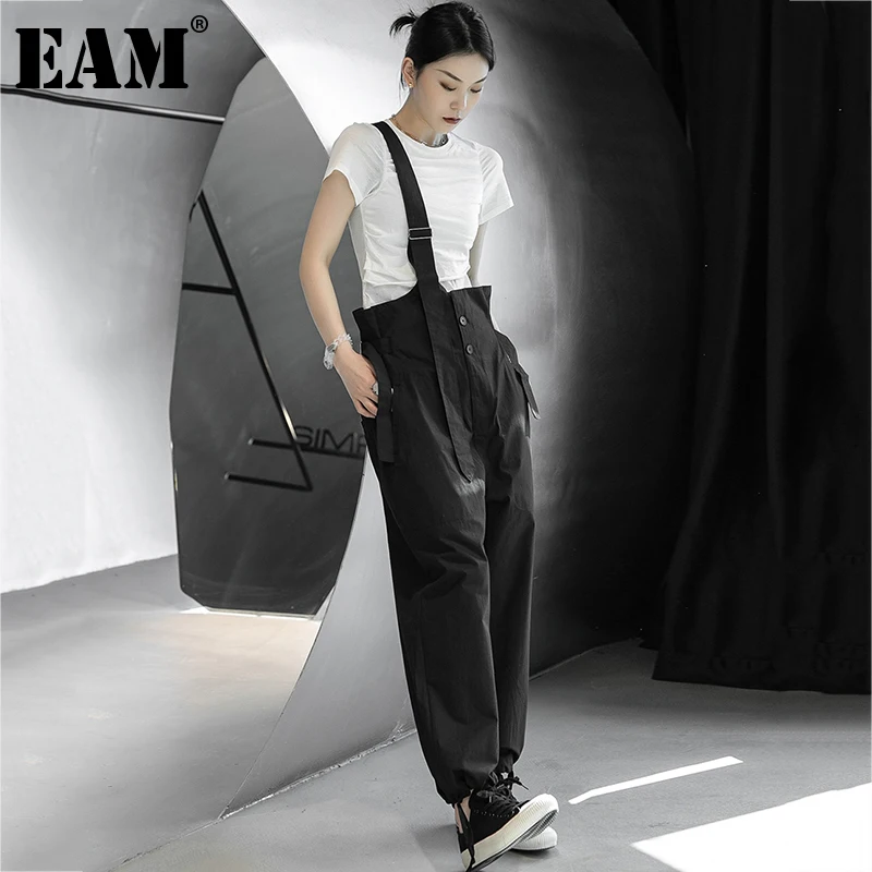 

[EAM] High Elastic Waist Black Sashes Straps Casual Trousers New Loose Fit Pants Women Fashion Tide Spring Autumn 2022 1DD7713