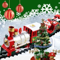 christmas retro train track set electric rail car toy assemble railway tracks with music train toys for children gifts