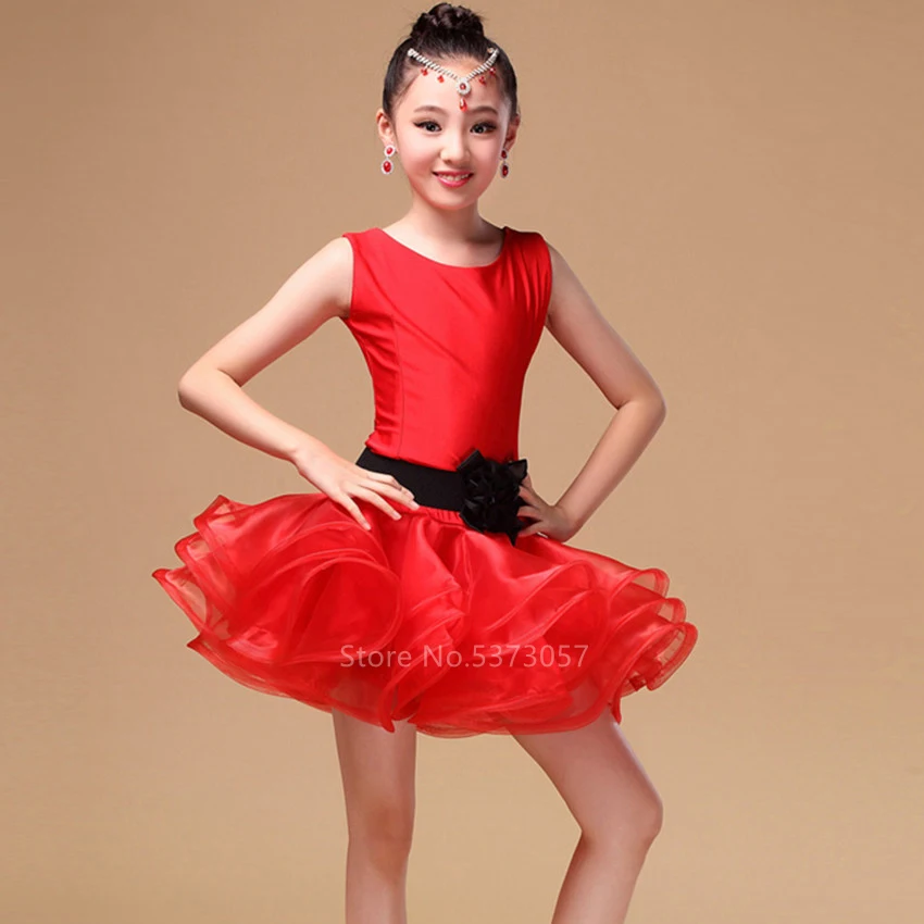 

100-160CM Latin Dance Dress Tutu Ballroom Competition Kids Dance Costume Modern for Girl Salsa Tango Dancing Practice Clothing