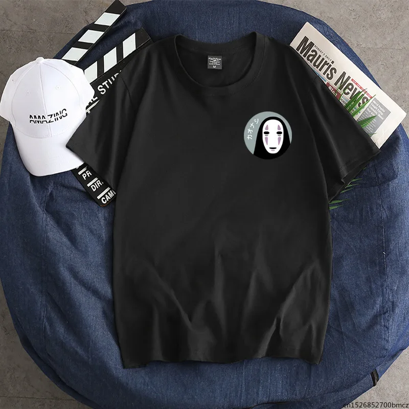 

Japaneseese Anime No Face Shirt Miyazaki Hayao Anime Spirit Away T Shirt Men Summer High Quality Casual Tops