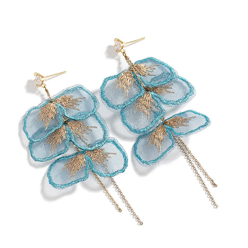 

European and American Forest Petal Long Earrings Fairy Sweet Super Fairy Flower Tassel Earrings Ancient Style Cute Fresh Earring