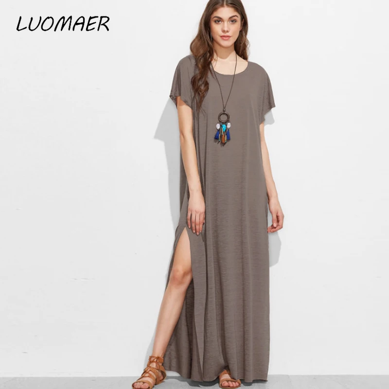 Макси платье футболка женские летние пляжные Сексуальные вечерние винтажные