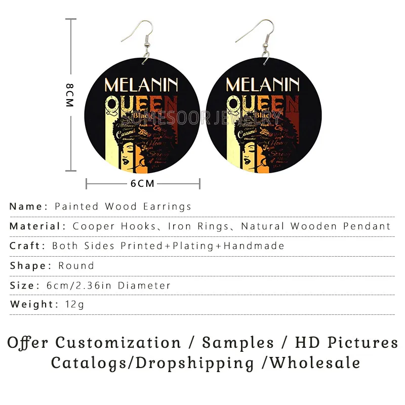SOMESOOR меланин поппин Черная Королева богиня напечатанные деревянные висячие