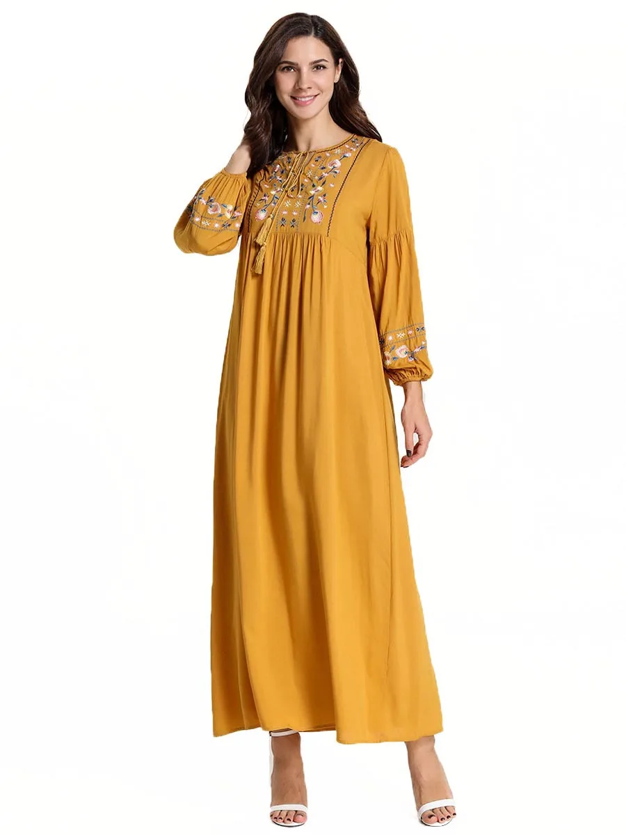 Марокканское платье кафтан модное простое абайя большого размера женское желтое