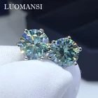 Серьги-гвоздики Luomansi 2 + 2CT, 8 мм, зеленые с мусанитом, Алмазный тестер S925, серебряные ювелирные изделия, свадебная памятвечерние