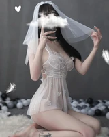 sexy women bride cosplay french romantic uniform maid porn bridal lingerie lace costumes wedding dress head veil