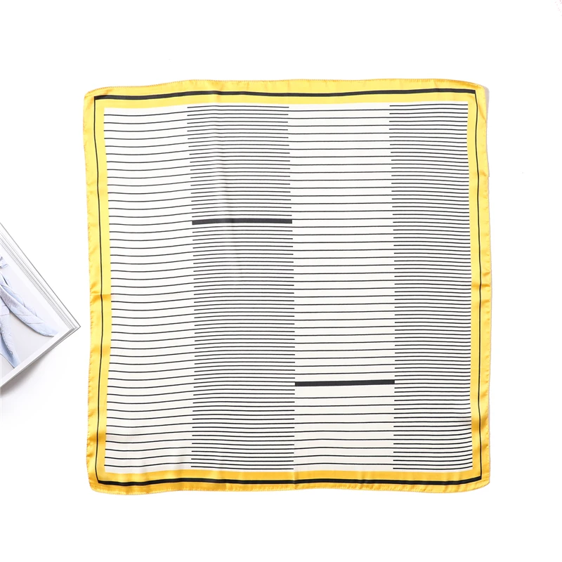 

2020 Striped Print Square Women Silk Scarf Foulard Hair Neck Scarves for Ladies Fashion Office Female Neckerchief Ring Tie Shawl