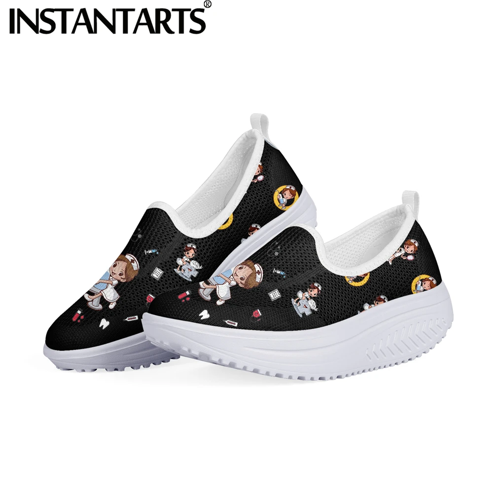 

Женские сетчатые кроссовки INSTANTARTS, милые Мультяшные кроссовки на плоской подошве для медсестер и девушек, удобные слипоны на платформе, Нов...