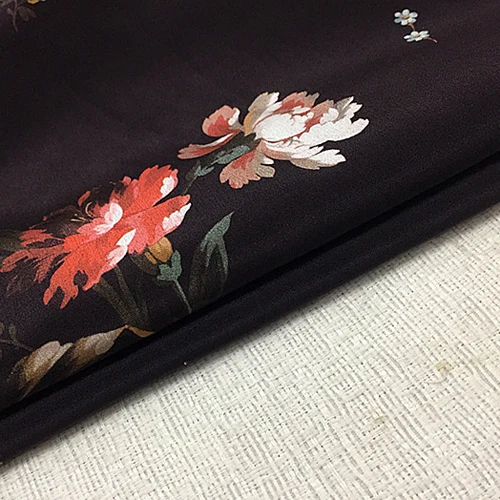Чистый шелк крепдешин ткань благородный цветочный принт на черном фоне SCDC959 | Дом