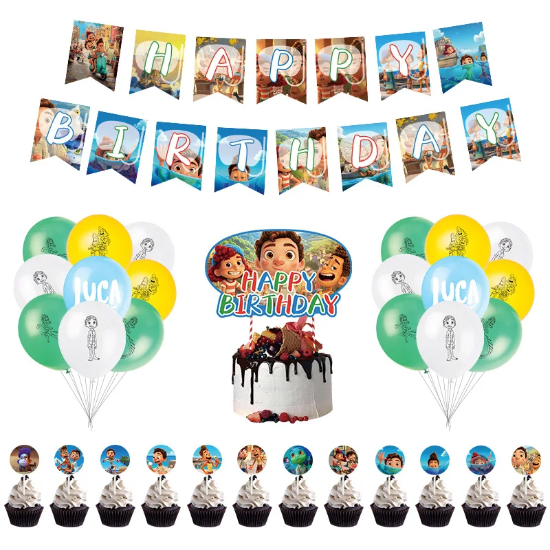

Disney Luca Party Supplies Kid Faovr Mermaid Baby Shower Birthday Balloon Cake Decoration Disposable Dinnerware Supplies