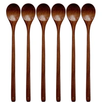wood spoons for cooking set 13 inch long handle wooden mixing spoons for stirring baking serving 6 pcs kitchen utensil