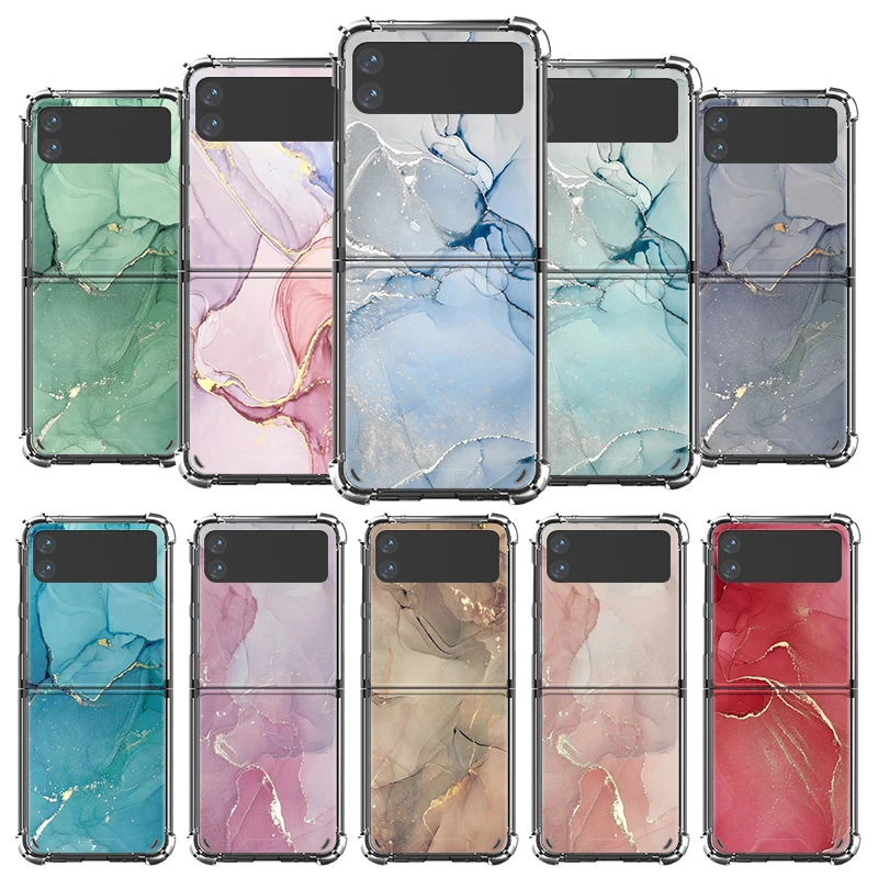 Luxury Case For Samsung Galaxy Z Flip 3 5G Funda Z Flip3 Clear PC Hard Shockproof Back Phone Coque Shell Granite Marble