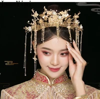 janevini traditional chinese bride headdress headband metal long tassel hairpins hairwear forehead hair wedding accessories gold