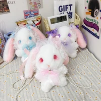 japanese style lolita kawaii plush rabbit doll girls baby shoulder bags small backpack cute bunny lace mobile phone bags purse