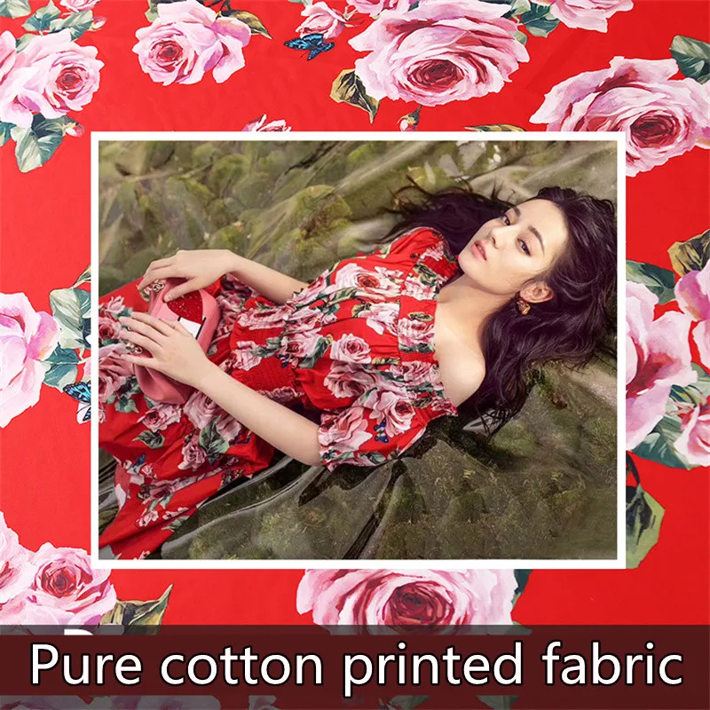 

Fashion Pattern D Home Digital Printing Cotton Poplin Direct Injection Rose Flower Fabric Manual Div Sewing 100% Hawaiian Dress
