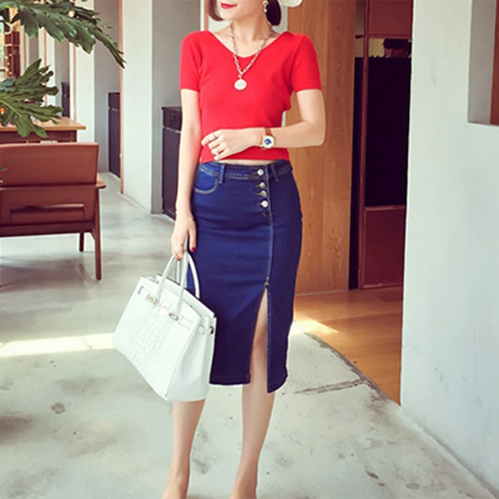 Новые женские эластичные джинсовые юбки Облегающие юбки-карандаш с высокой