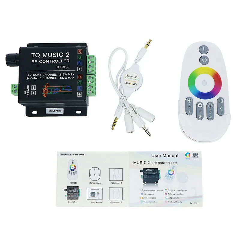 

SZYOUMY DC12V 24V RGB LED контроллер RF Музыка Аудио управление 18A 3 канала TQ Музыка 2 для SMD 3528 5050 5630 Светодиодные полосы света