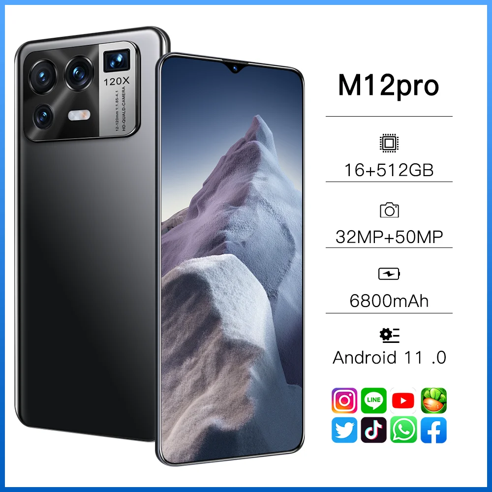 brand new m12 pro 6 7inch smartphones android 11 0 6800mah dual sim 16gb ram 512gb rom 3250mp 5g lte mtk6889 cell phones free global shipping