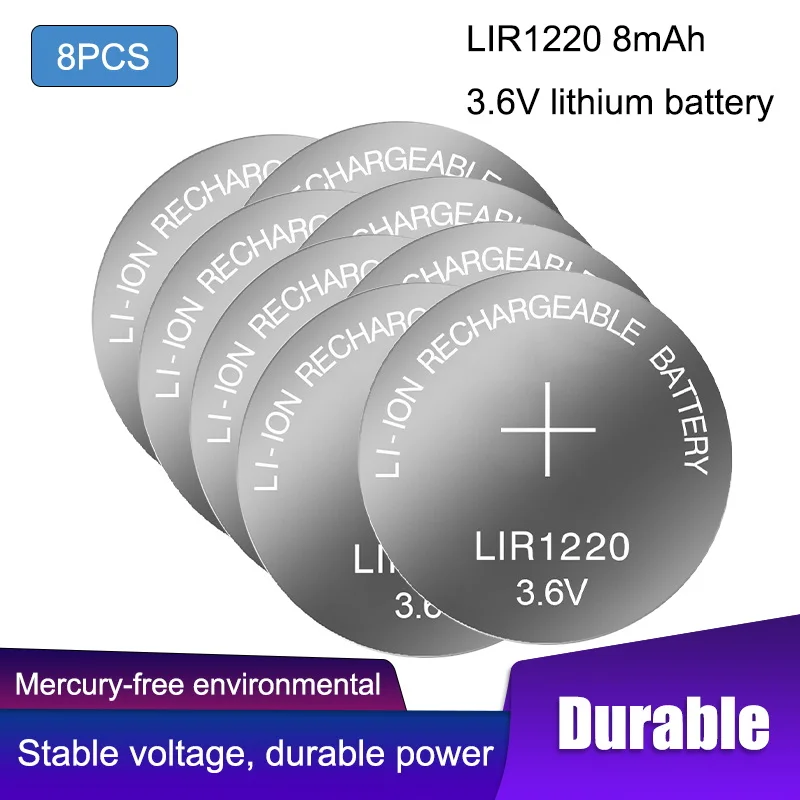 

8PCS LIR1220 3.6V Rechargeable Button Batteries Can Replace the CR1220 Can Be Processed Welding Foot Laptop Battery