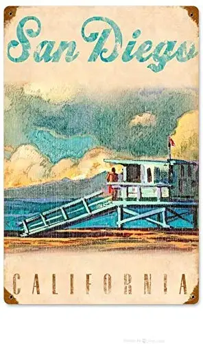 

Metal Sign San Diego Life Guard Tower Rustic Vintage Metal Wall Art Home Decor Metal Decor Wall Sign 12x8 Inches
