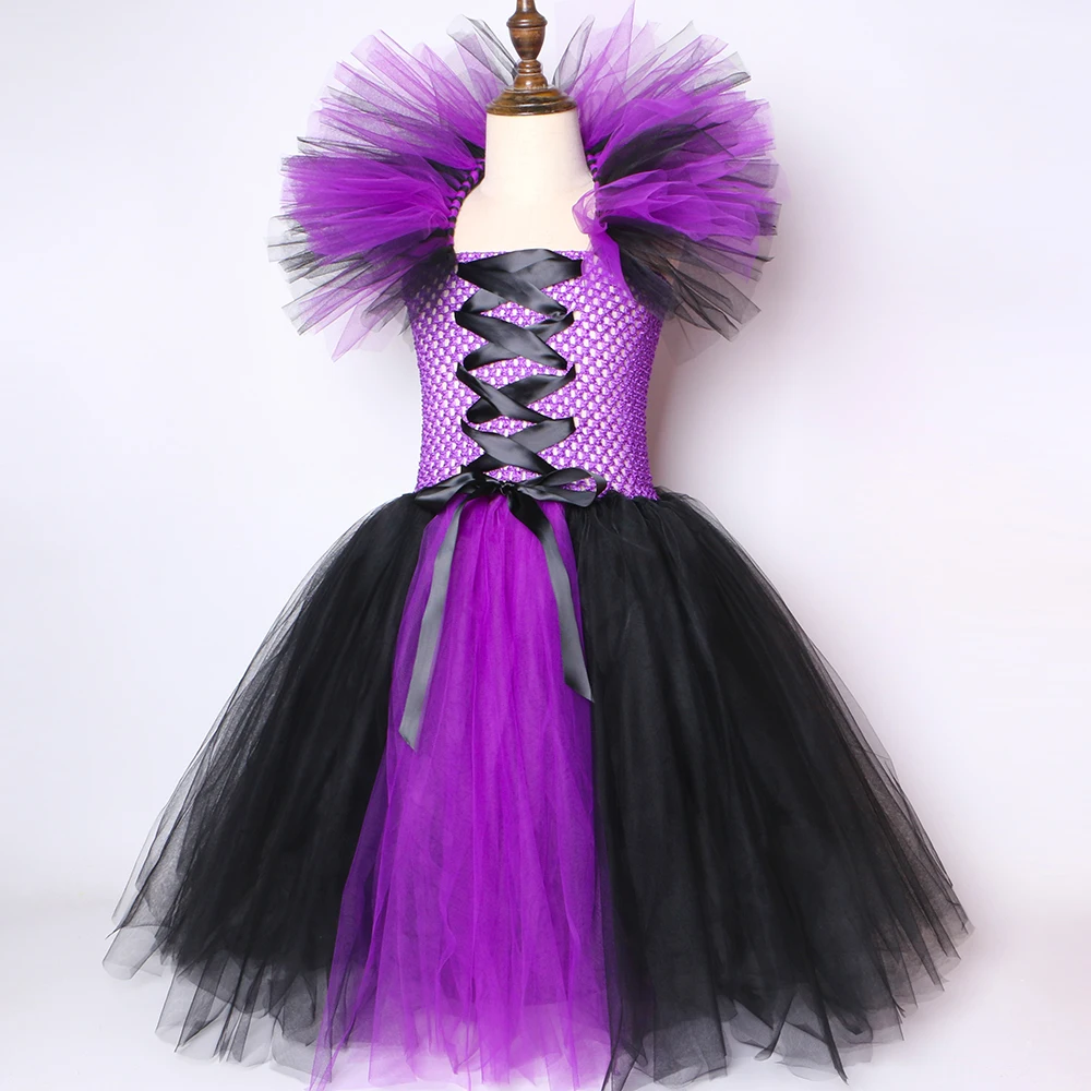 Костюм ведьмы для девочек платье-пачка со шляпой цвета: черный фиолетовый