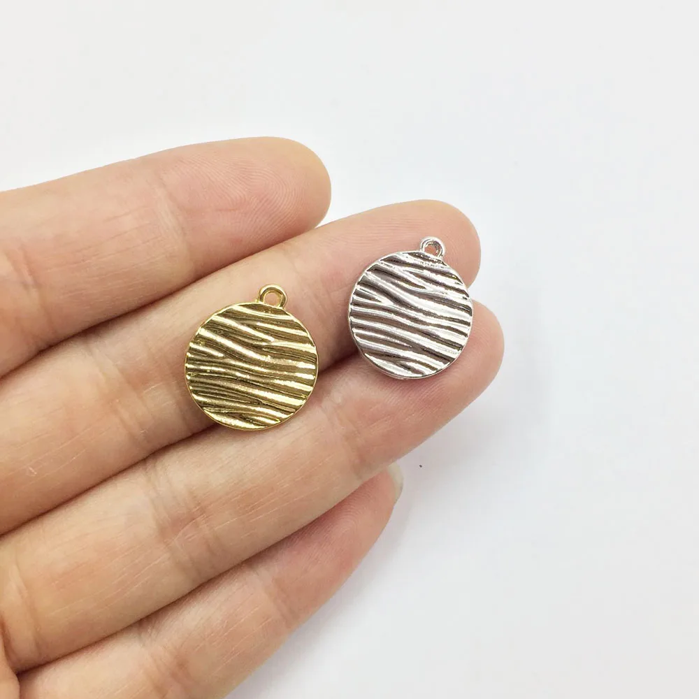 

Eruifa 20pcs 15mm water ripple gold/Silver plated Zinc alloy Charms Pendant Jewelry DIY Necklace 2 colors