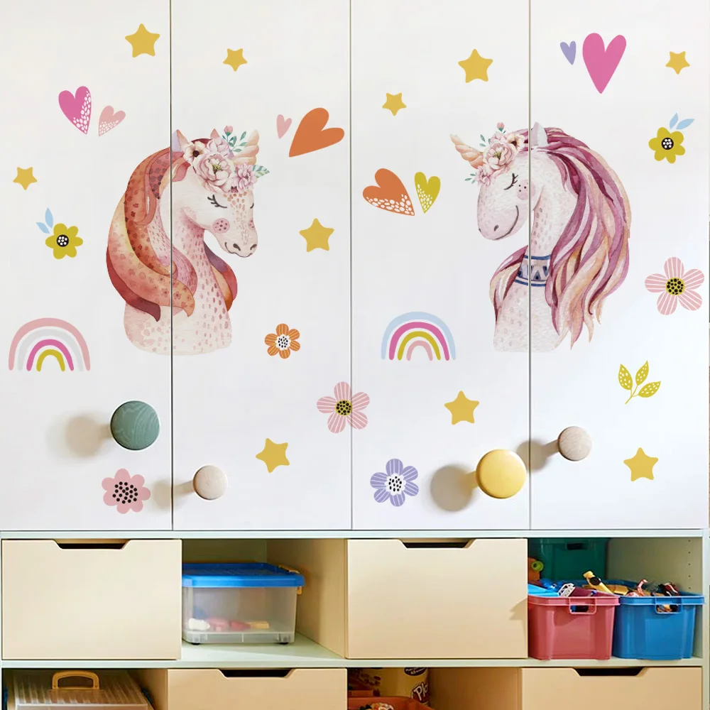 2 листа большой размер единорог Настенный декор наклейки на стену для девочек